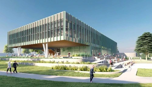 A 3D rendering of MSU's new multicultural center.